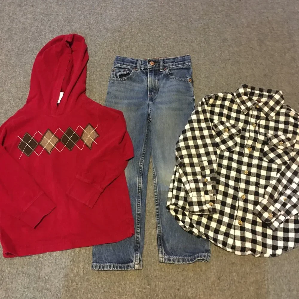 Boy Size 5 Clothing Lot 3x Pieces Bulk Winter Preppy Flannel Argyle Cotton